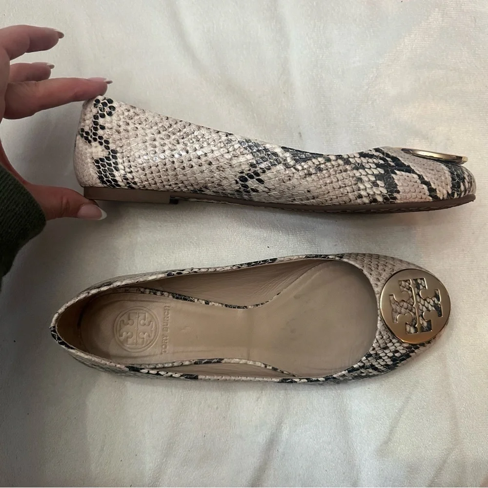 Tory Burch Reva Snake Skin Print Ballerina Flats Size 8M
